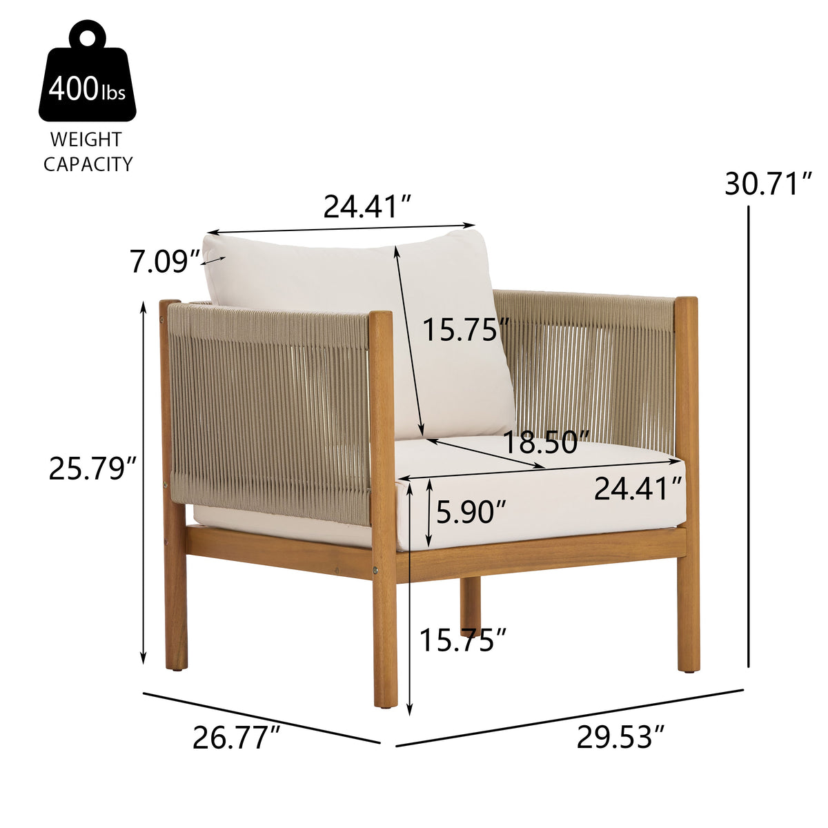 4-Piece Outdoor Sofa Set with Acacia Wood Frame in Teak Look, photo 4 of 10