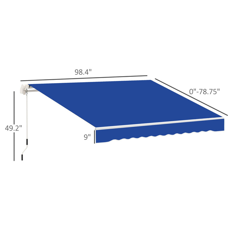 8' x 7' Patio Retractable Awning, Manual Exterior Sun Shade Deck Window Cover, Blue