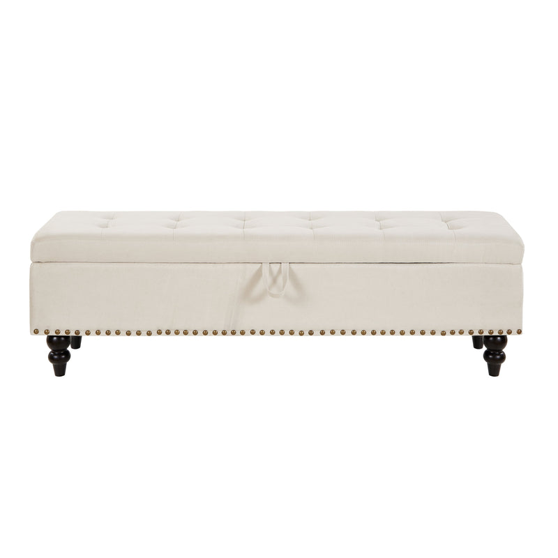 59" Bed Bench Ottoman with Storage Beige Fabric