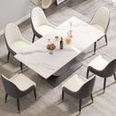 70.87" Modern Artificial Stone Crescent-Shaped Metal Legs, Can Accommodate 6-8 People - White / Black by HouseOfZazla
