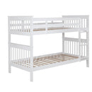 Slatted - Headboard Twin / Twin Bunk Bed With Built In Ladder Design - White by HouseOfZazla