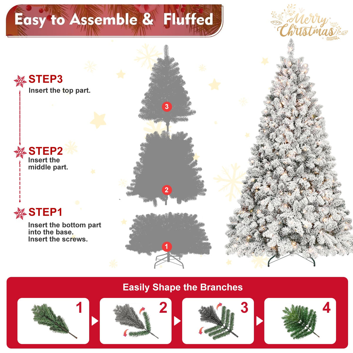 4FT Flocked Christmas Tree with 150 UL Lights, photo 3 of 10