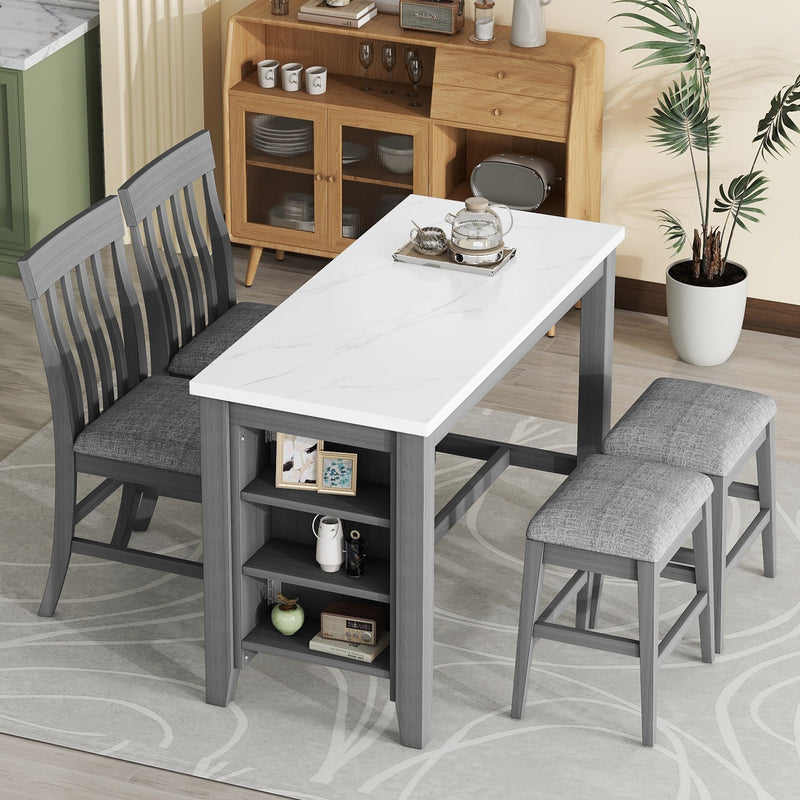 5-piece Counter Height Dining Table Set with Built-in Storage Shelves,Grey(OLD SKU W504S00143)