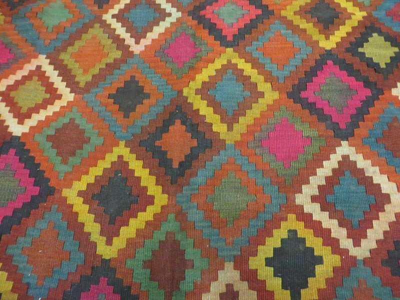 7' X10' Antique Afghan Kilim Handmade Flat Weave Wool Rug Vegy Organic Colorful