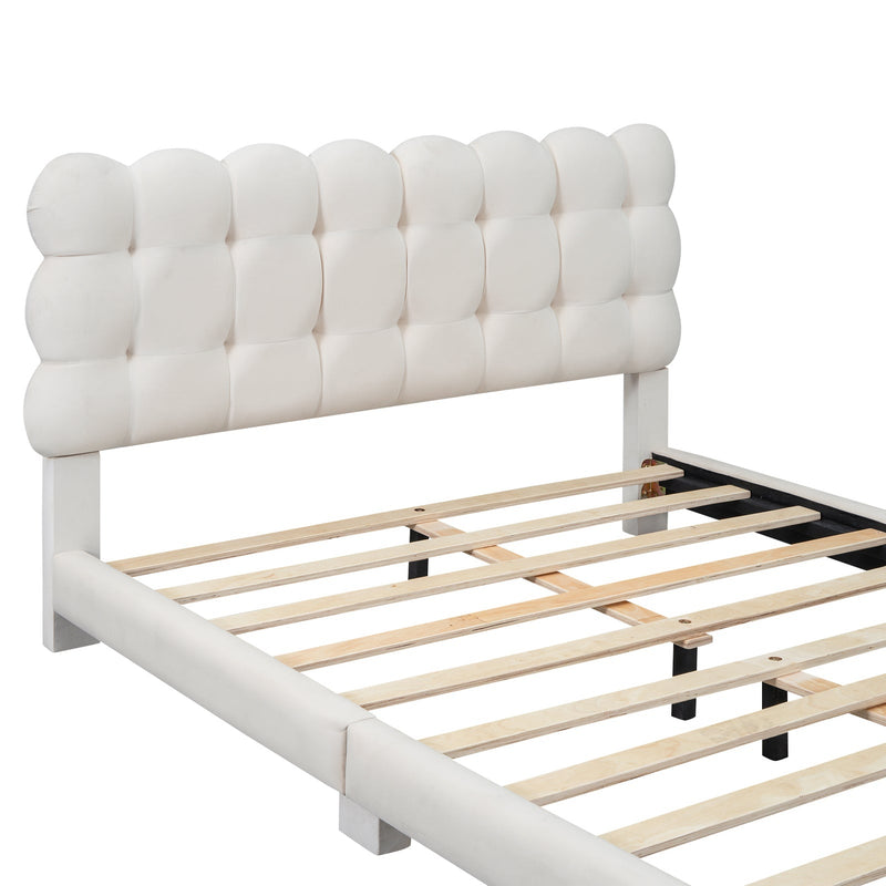 Walker Edison - Full Size Upholstered Platform Bed with Soft Headboard,Beige