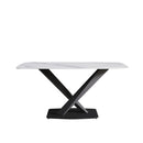 63" Modern Artificial Stone Dining Table, 6 People - White / Black by HouseOfZazla