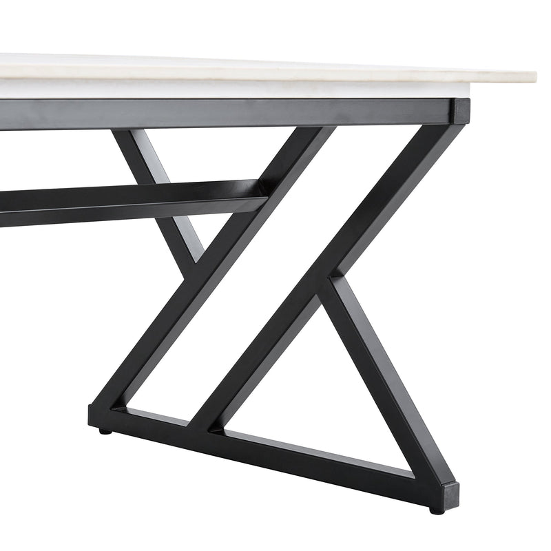 A modern minimalist style white marble patterned coffee table with black metal legs. Computer desk. Game table. Tea table. CT-XX