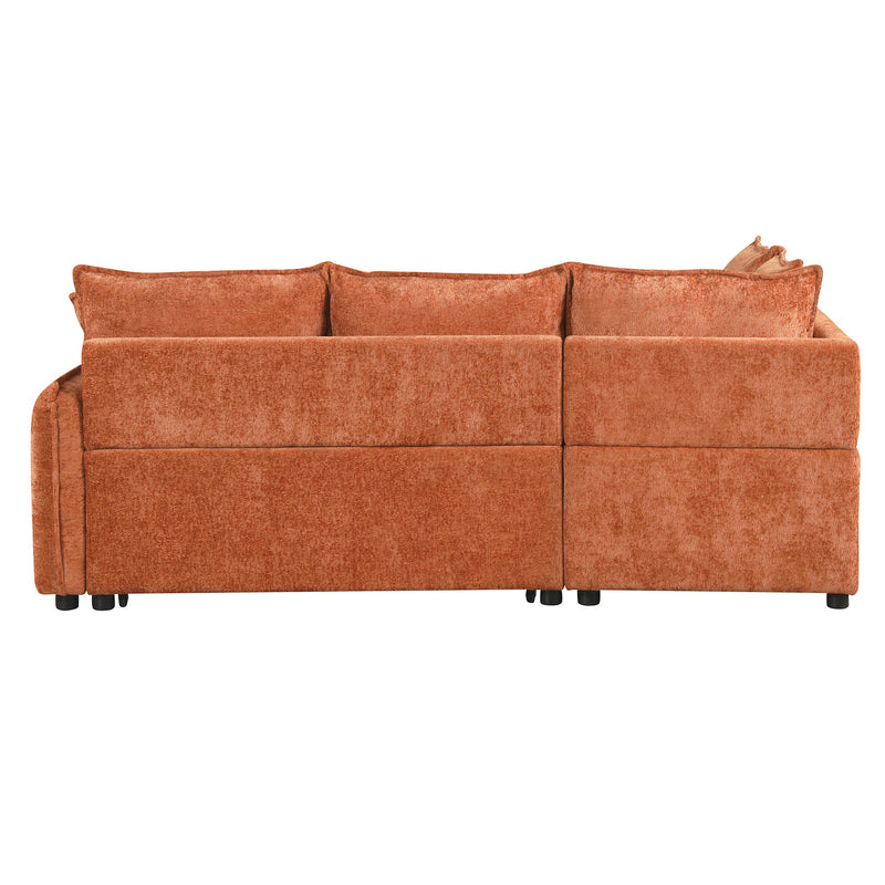 82.67"Convertible Sofa Bed Sectional Sofa Sleeper L-shaped Sofa with a Storage Ottoman,Two Pillows, Two Power Sockets and Two USB Ports for Living Room, Orange