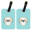 Checkerboard Blue Pekingese Luggage Tag