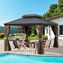 10' x 12' Hardtop Gazebo with Galvanized Steel Double Roof, Curtains, and Netting by HouseOfZazla