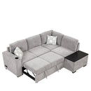 83.8" Reversible Sectional Pull-Out Sofa Bed L-Shaped Corner Sofa Couch with Storage Chaise, USB Ports, Power Sockets, Cup Holder for Living Room, Bedroom, Study,Light Gray