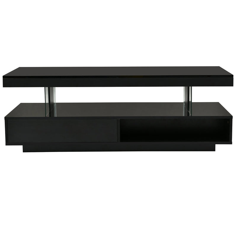 LED Coffee Table with Storage, Modern Center Table with 2 Drawers and Display Shelves, Accent Furniture with LED Lights for Living Room,Black