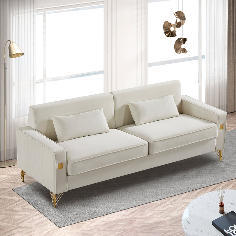 85.44" Modern Velvet Couch with Gold Legs,Upholstered Sofa for Living Room