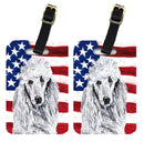 White Standard Poodle with American Flag USA Luggage Tag