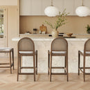 Panama 26.5" Curved Back Cane Rattan Counter Stool, Set of 2, Two-Tone Neutral