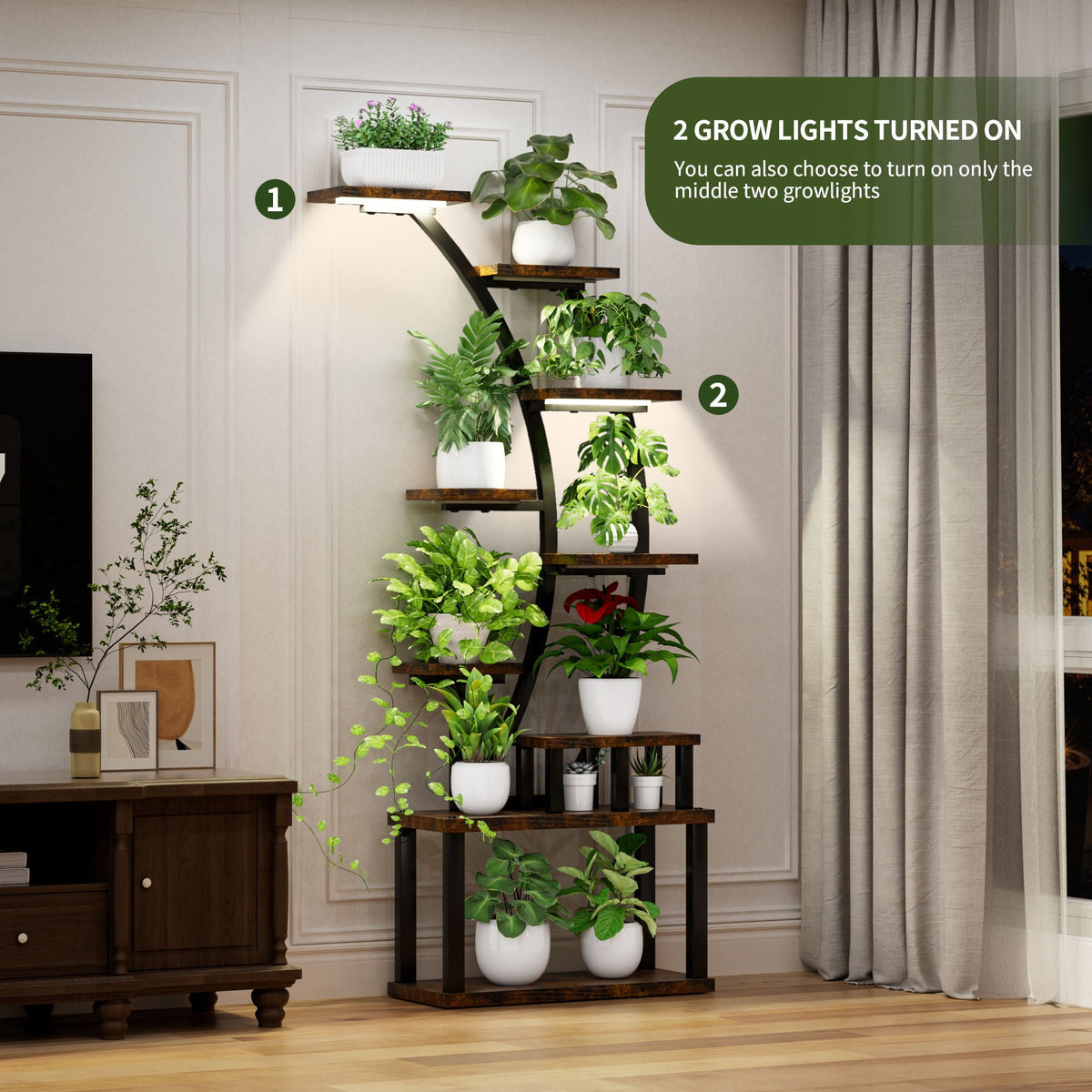 9 Tiered Indoor Plant Stand With 5 Adjustable Grow Lights, photo 22 of 29