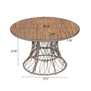 5-Piece Outdoor Dining Set: Brown Round Acacia Wood Table & 4 Brown Wicker Armchairs