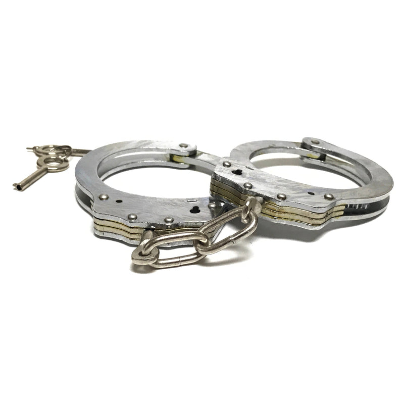 Handcuffs Deluxe Double-Lock Nickel Plated with Key - Fully Functional Locking Prop