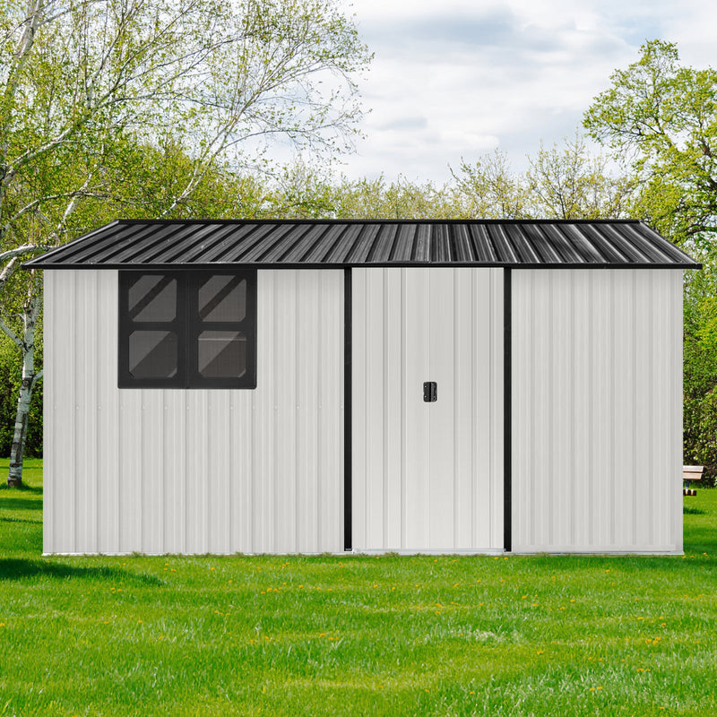 Metal garden sheds 12ftx10ft outdoor storage sheds white+black with window with sliding door