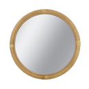 31.9" Woven Rattan Decorative Round Mirror with Wrapped Accents
