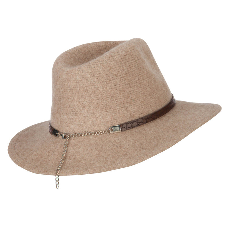 Women's Crocodile Print Trim Band with Tassel and Bead Accent Wool Fedora Hat