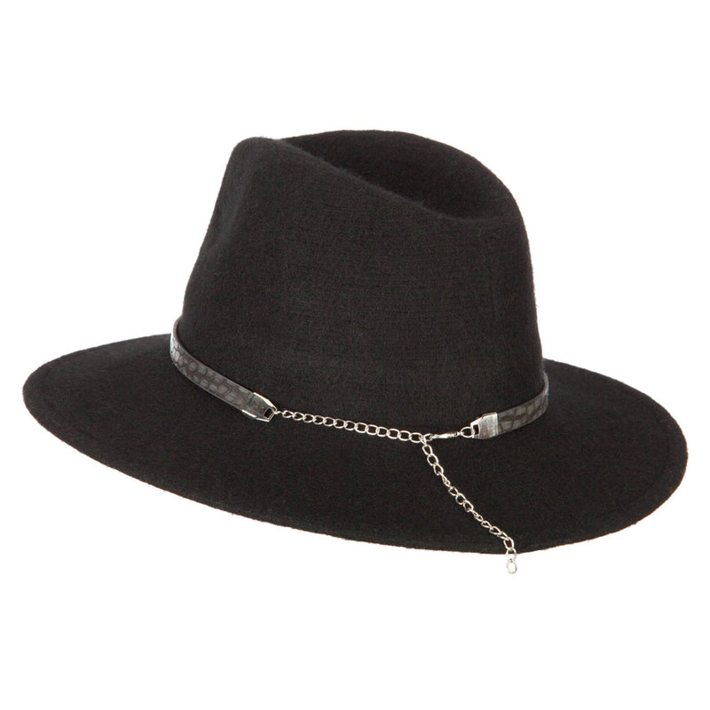 Women's Crocodile Print Trim Band with Tassel and Bead Accent Wool Fedora Hat