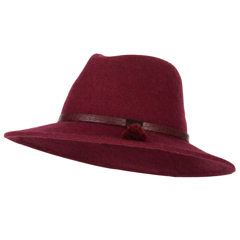 Women's Crocodile Print Trim Band with Tassel and Bead Accent Wool Fedora Hat