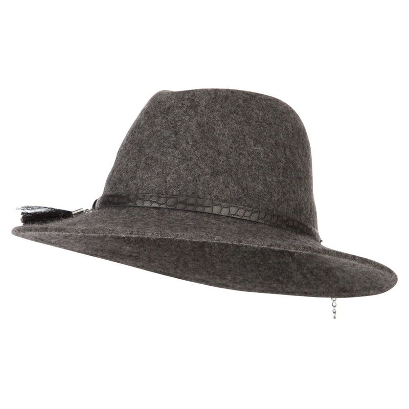 Women's Crocodile Print Trim Band with Tassel and Bead Accent Wool Fedora Hat