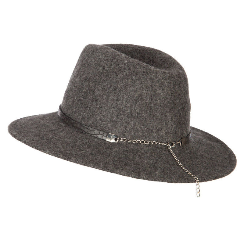 Women's Crocodile Print Trim Band with Tassel and Bead Accent Wool Fedora Hat