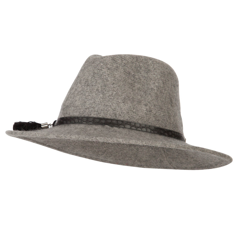 Women's Crocodile Print Trim Band with Tassel and Bead Accent Wool Fedora Hat