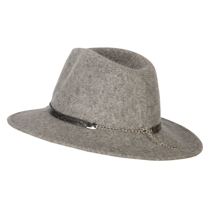 Women's Crocodile Print Trim Band with Tassel and Bead Accent Wool Fedora Hat