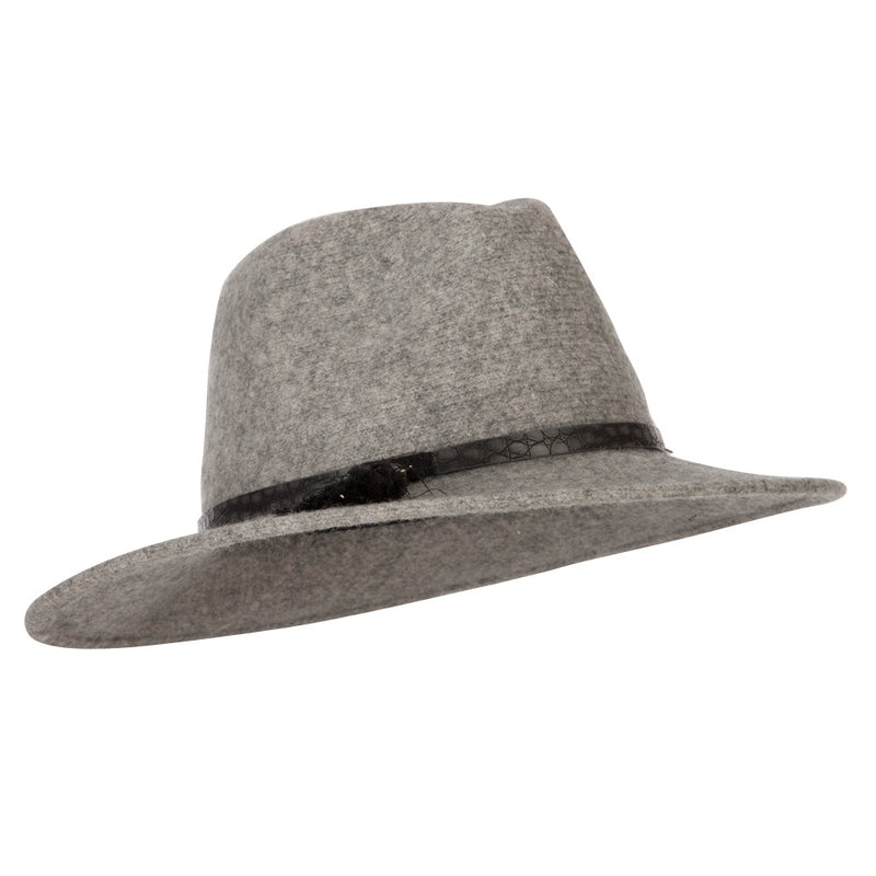 Women's Crocodile Print Trim Band with Tassel and Bead Accent Wool Fedora Hat