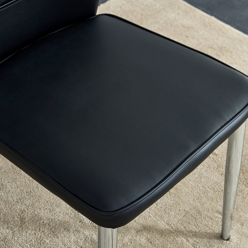 6 black dining chairs. Modern chairs from the Middle Ages. Made of PU material cushion and silver metal legs. Suitable for restaurants and living rooms