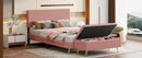 2 Pieces Bedroom Sets Queen Size Upholstered Bed Frame, Modern Corduroy Storage Ottoman,Pink