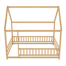 Full Size Floor Wooden Bed with House Roof Frame