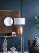 D18x31" Round Aluminum Sheet Gold Table Lamp with White Fabric Shade