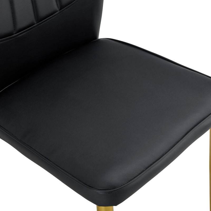 A modern minimalist rectangular dining table suitable for 6-8 people, a set of 6-piece PU leather backrest and gold metal legs modern dining chairs. F-OC