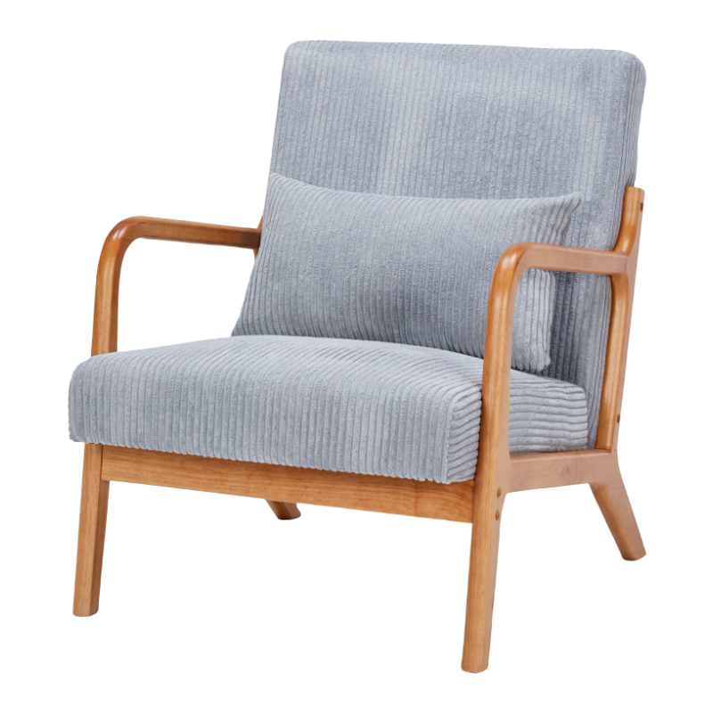 Mid-Century Modern Accent Chair, Arm Chair Living Room Chairs with Pillow Upholstered Reading Chair with Solid Wood Frame &  Living Room Bedroom Balcony (Antique Dark Grey)