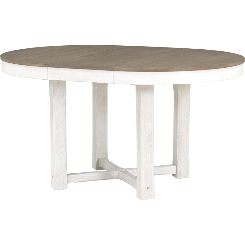 5-Piece Dining Table Set, Two-Size Round To Oval Extendable Butterfly Leaf Wood Dining Table and 4 Upholstered Dining Chairs with Armrests (Brown+White)