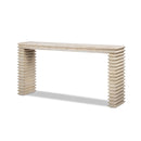 Veda 63' Reclaimed Wood Stacked Geometric Waterfall Console Table, Whitewashed Natural Reclaimed Pine Wood
