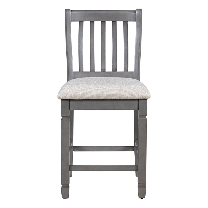 5-Piece Counter Height Dining Table Set in 2 Table Sizes with 4 Folding Leaves and 4 Upholstered Chairs for Dining Room (Gray+Beige Cushion)