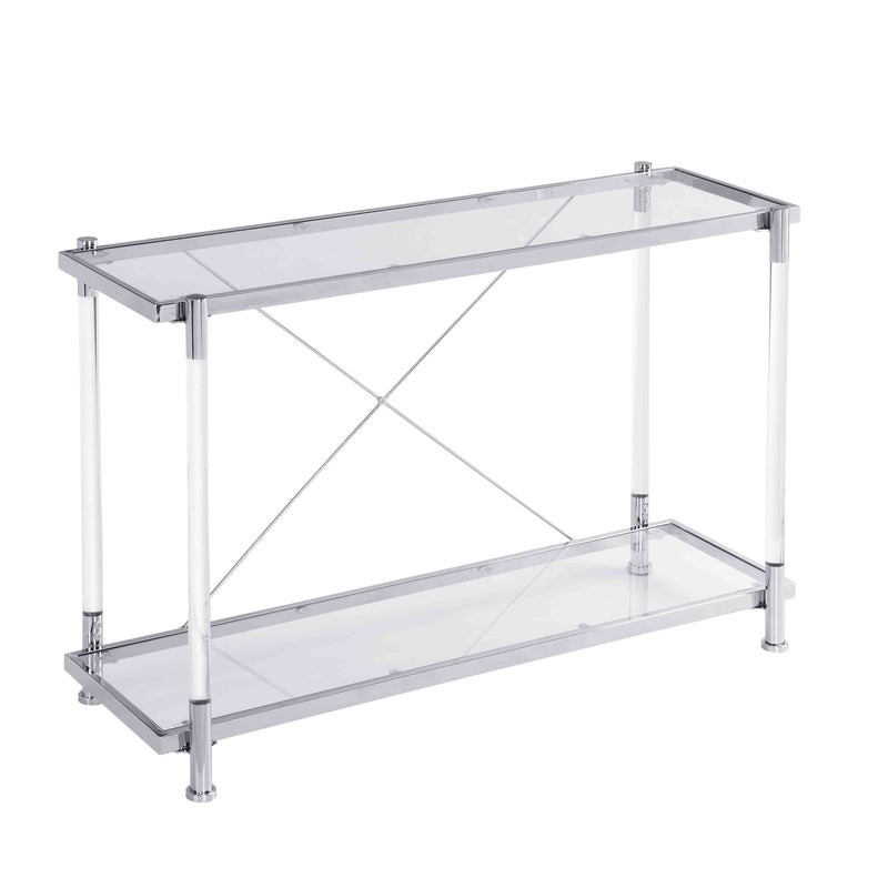 43.31" Chrome Glass Sofa Table, Acrylic Side Table, Console Table for Living Room& Bedroom