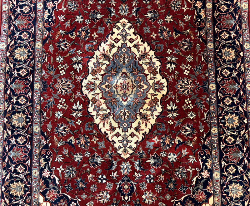 Sino Persian Rug 4x6, Traditional Wool Hand Knotted Carpet, Red Navy Blue, 225 KPSI
