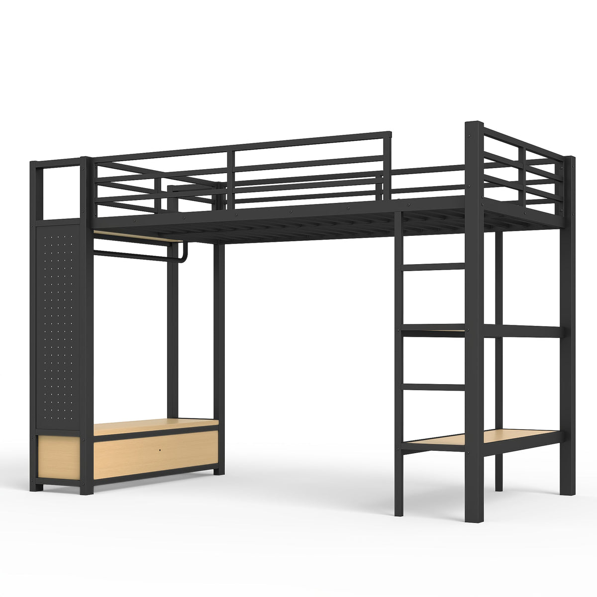 Twin XL Size Loft Bed Frame with Wardrobe and Shelves, photo 8 of 10
