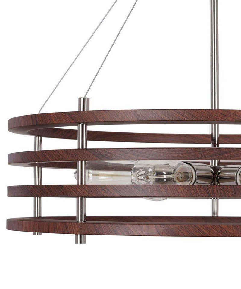 Catalina 24"W 6-Light Polished Nickel Drum Modern Pendant Mahogany Wood Finish Shade