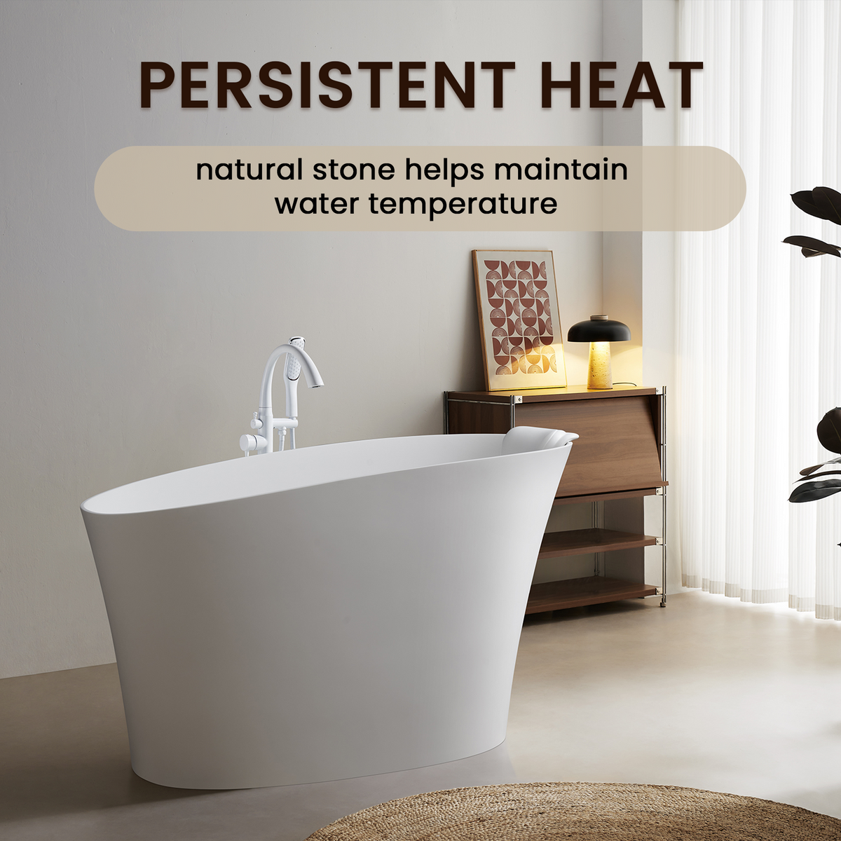 51" Solid Surface Oval Freestanding Glossy Bathtub, photo 6 of 10