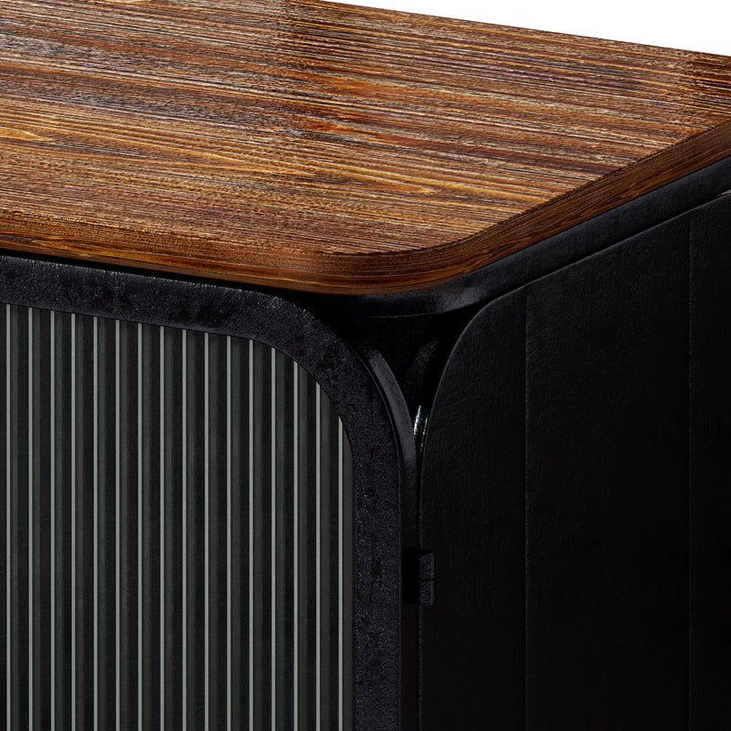 40.94" Glass Doors Modern Three-door Cabinet with Featuring Two-tier Storage, Unique Fir Cabinet Top, for Entryway, Living Room, Home Office, Dining Room