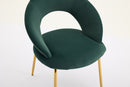 Velvet Fabric Dining Chair with Curved Backrest and Golden Metal Legs