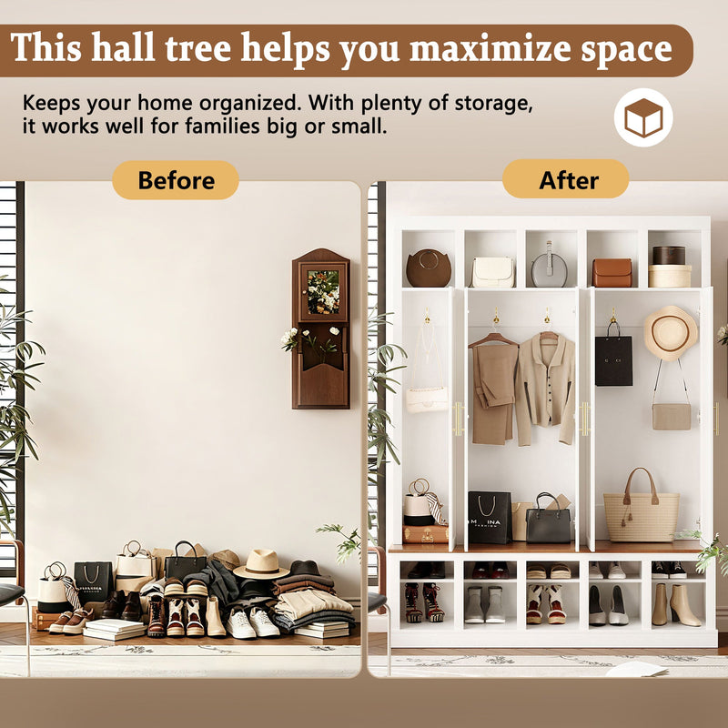 U-Can Farmhouse Entryway Storage Cabinet with Shoe Rack & Display Cubbies, photo 10 of 10