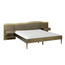 Queen Size Platform Bed Frame With Live Edge Headboard, Built In Nightstands - Dark Brown by HouseOfZazla
